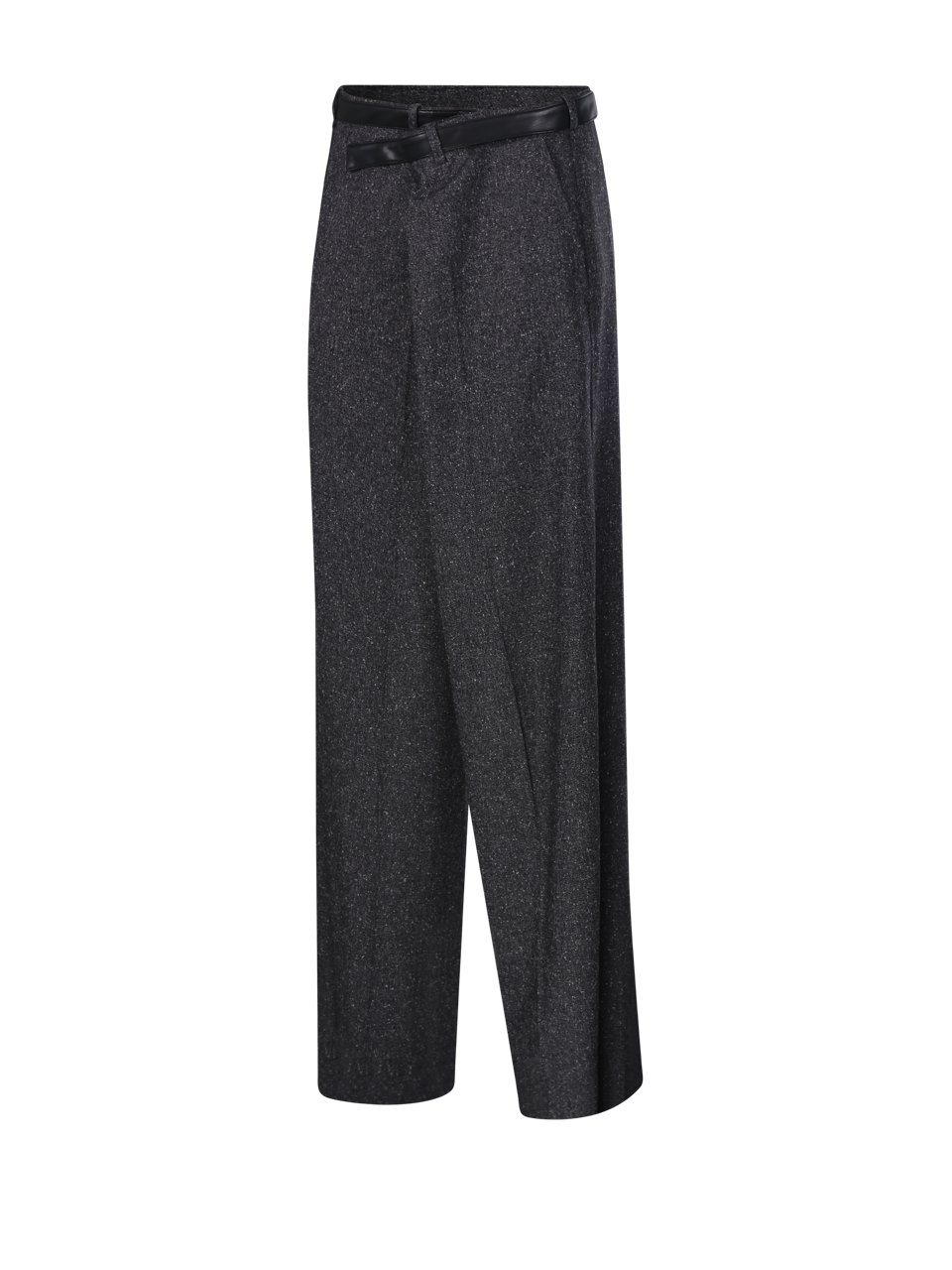 WOMAN DARKPARK BLACK POLYESTER GAIA WIDE LEG PANT WITH LEATHER BELT