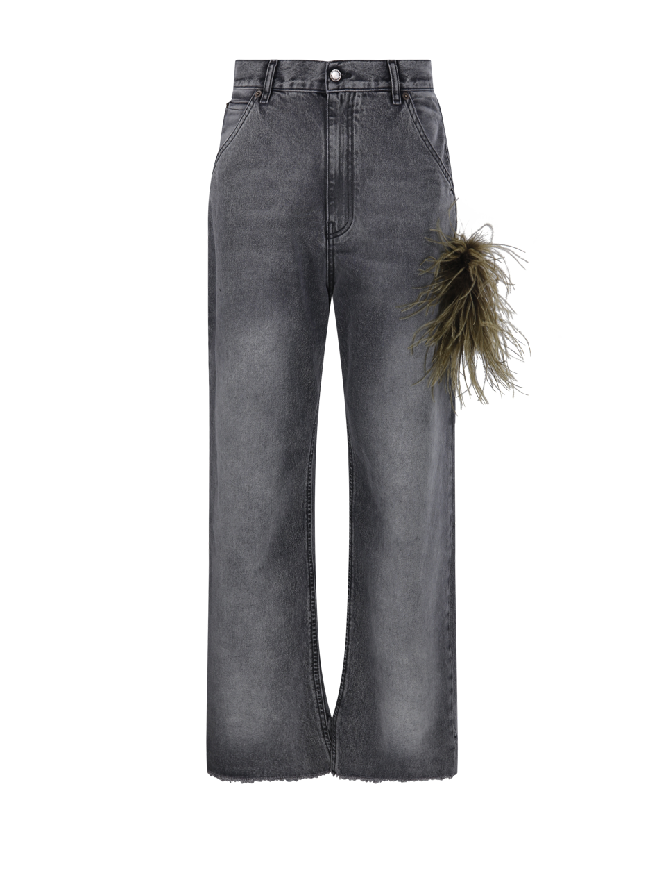 WOMAN DARKPARK BLACK COTTON LISA FEATHER CHAIN LOOSE FIT CARPENTER DENIM JEANS