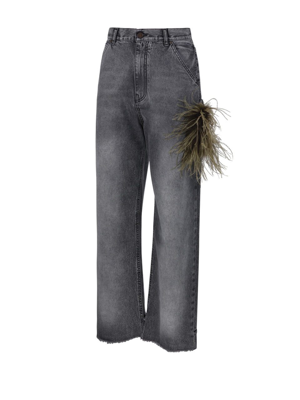 WOMAN DARKPARK BLACK COTTON LISA FEATHER CHAIN LOOSE FIT CARPENTER DENIM JEANS