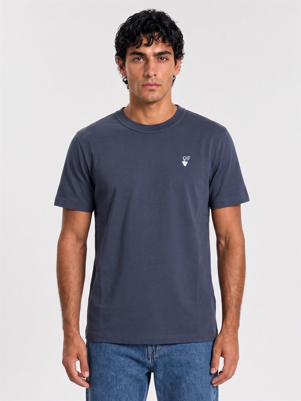 MEN OFF-WHITE BLUE COTTON HAND OFF REGULAR S/S TEE