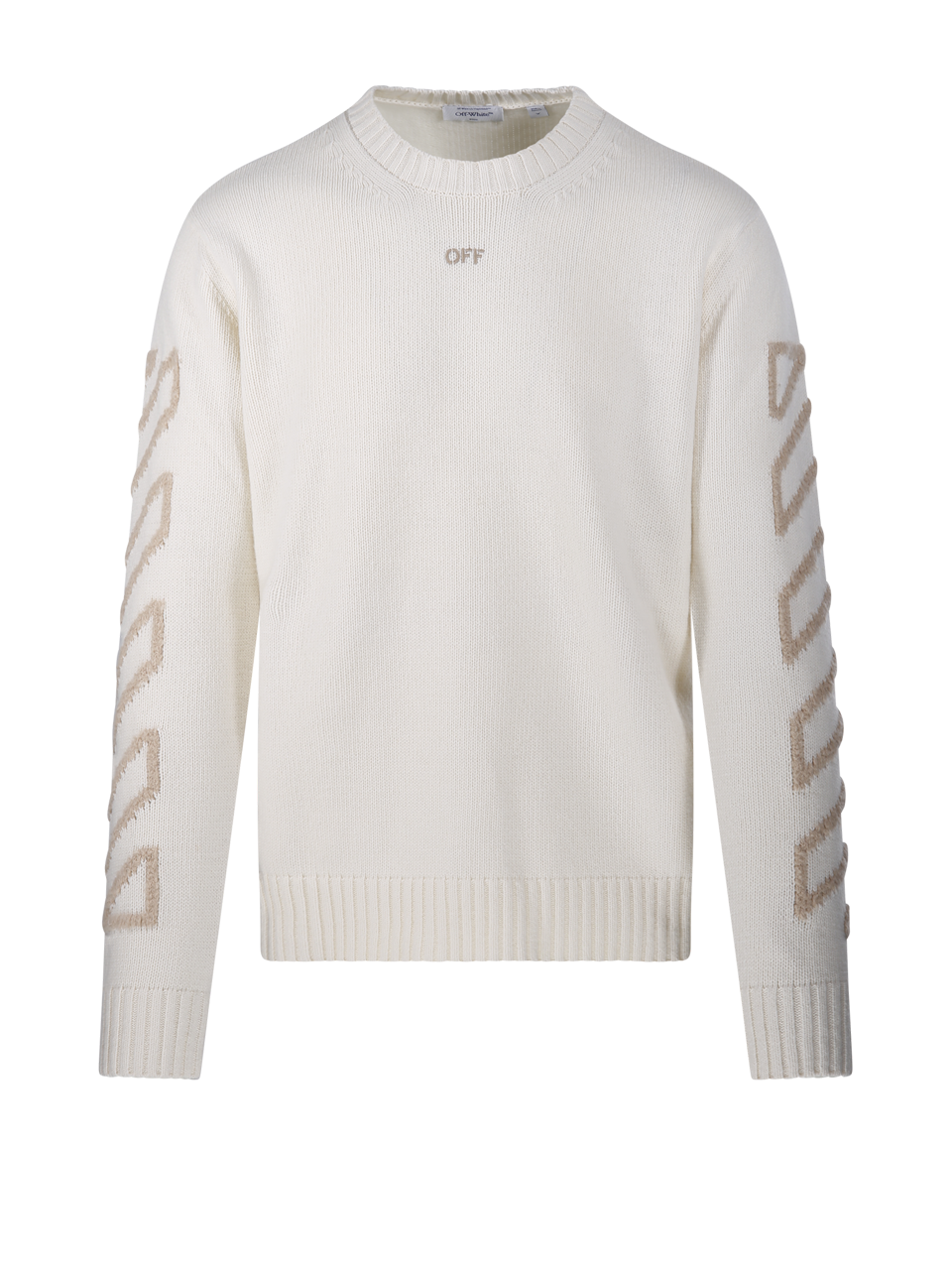 MEN OFF-WHITE NUDE WOOL DIAG ARROW FUZZY KNIT CREWNECK SWEATER