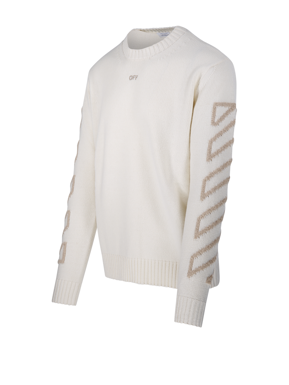MEN OFF-WHITE NUDE WOOL DIAG ARROW FUZZY KNIT CREWNECK SWEATER