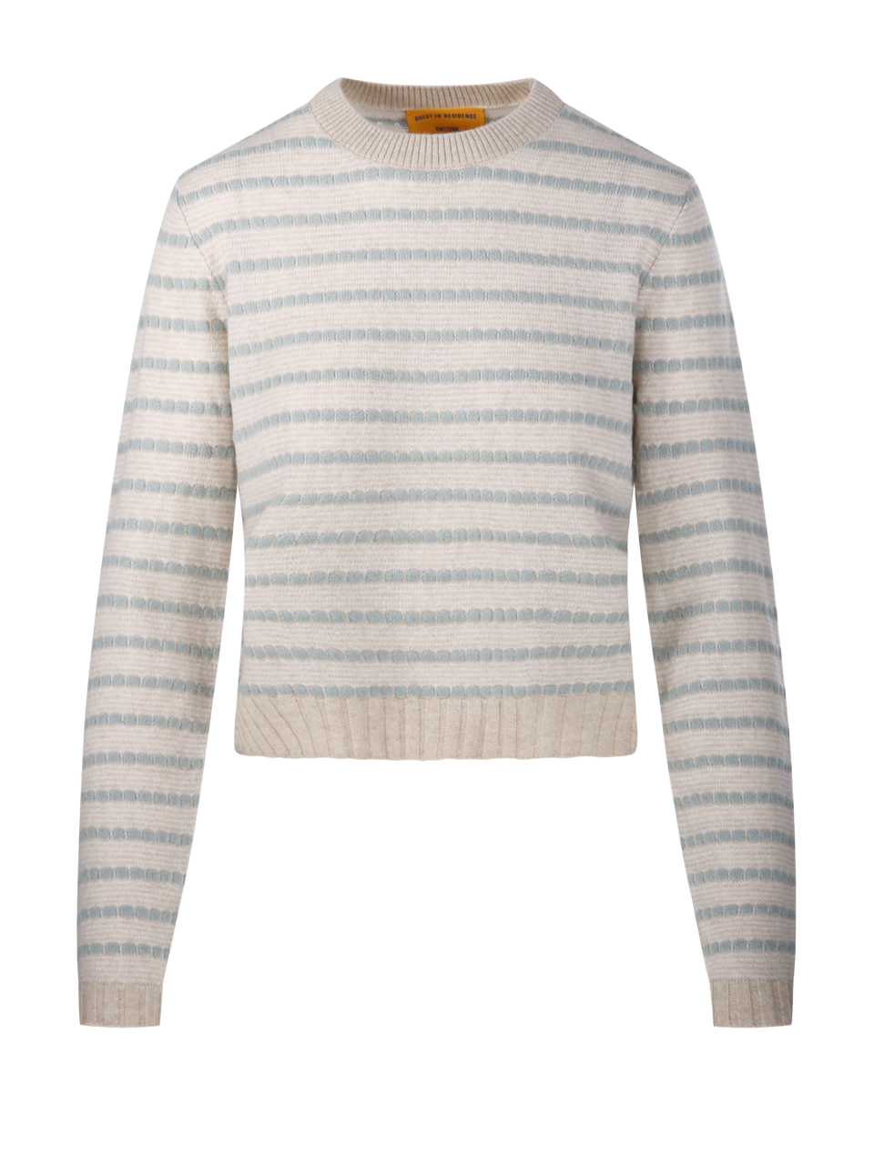 WOMAN GUEST IN RESIDENCE BEIGE CASHMERE PEBBLE STRIPE SHRUNKEN CREW SWEATER