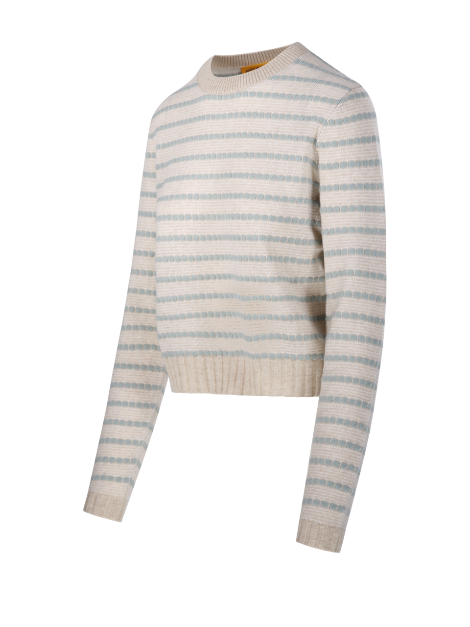 WOMAN GUEST IN RESIDENCE BEIGE CASHMERE PEBBLE STRIPE SHRUNKEN CREW SWEATER
