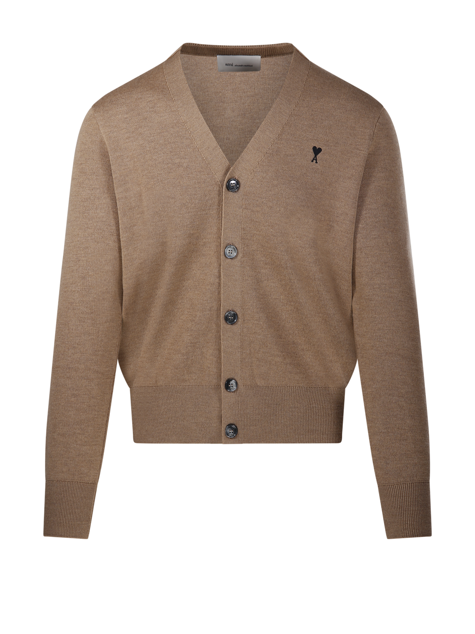 MEN AMI NUDE WOOL RED ADC ROUND NECK CARDIGAN MERINO