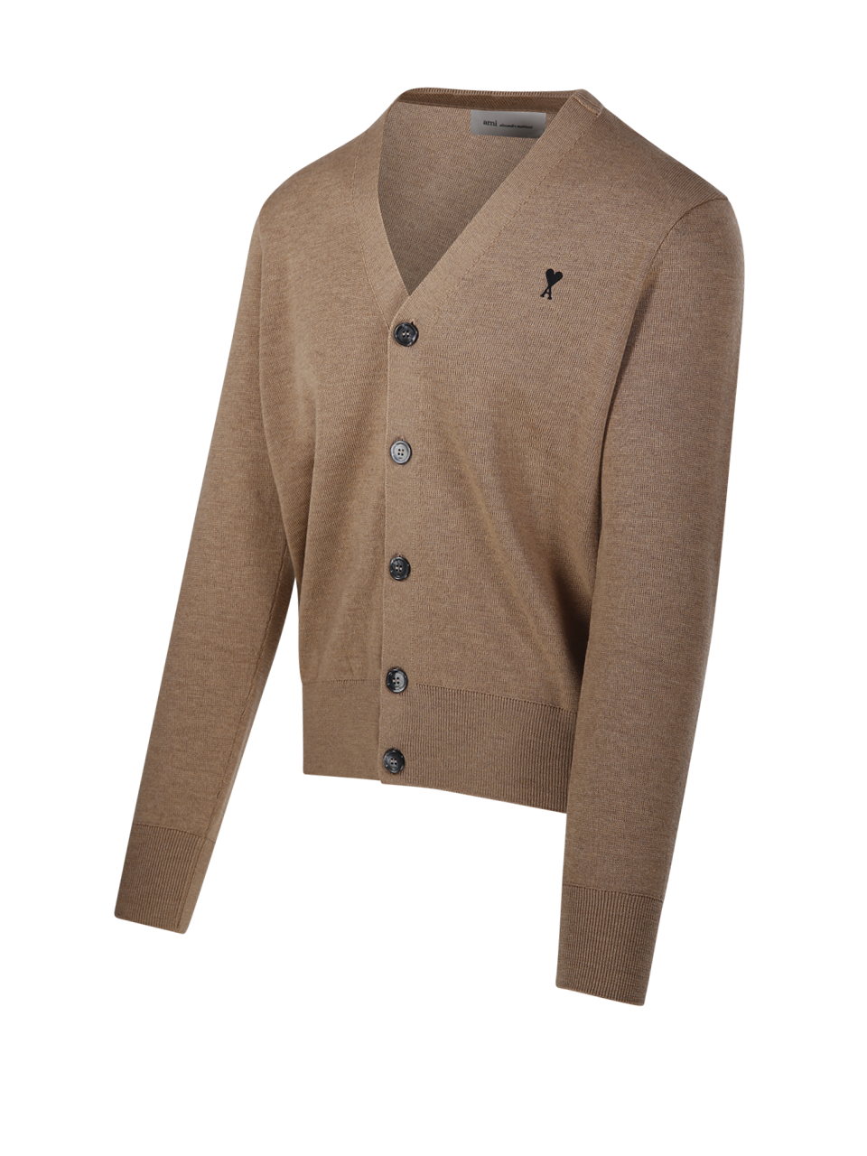 MEN AMI NUDE WOOL RED ADC ROUND NECK CARDIGAN MERINO