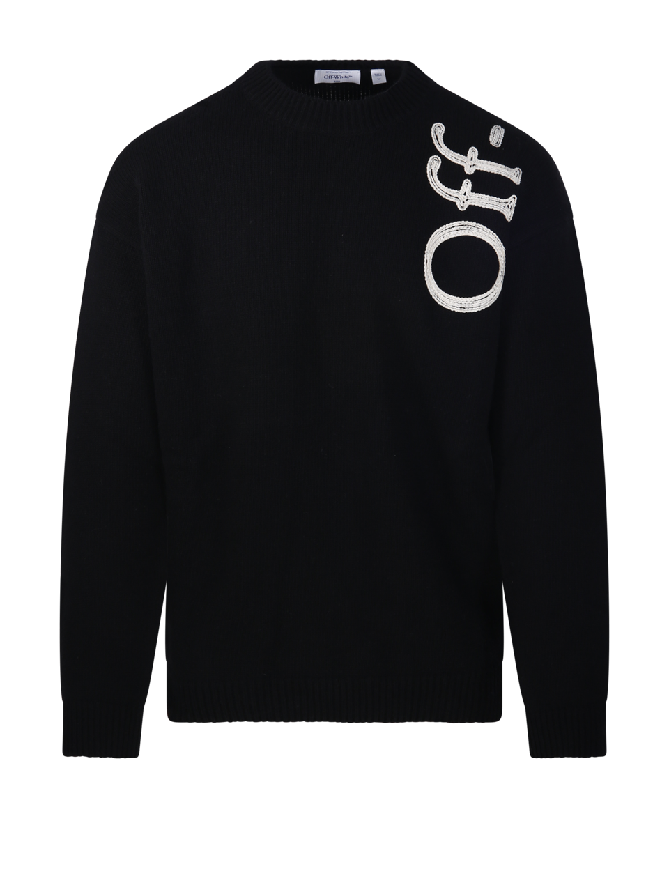MEN OFF-WHITE BLACK WOOL VERTICAL BOOKISH KNIT CREWNECK SWEATER