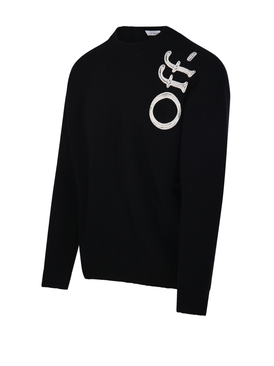 MEN OFF-WHITE BLACK WOOL VERTICAL BOOKISH KNIT CREWNECK SWEATER