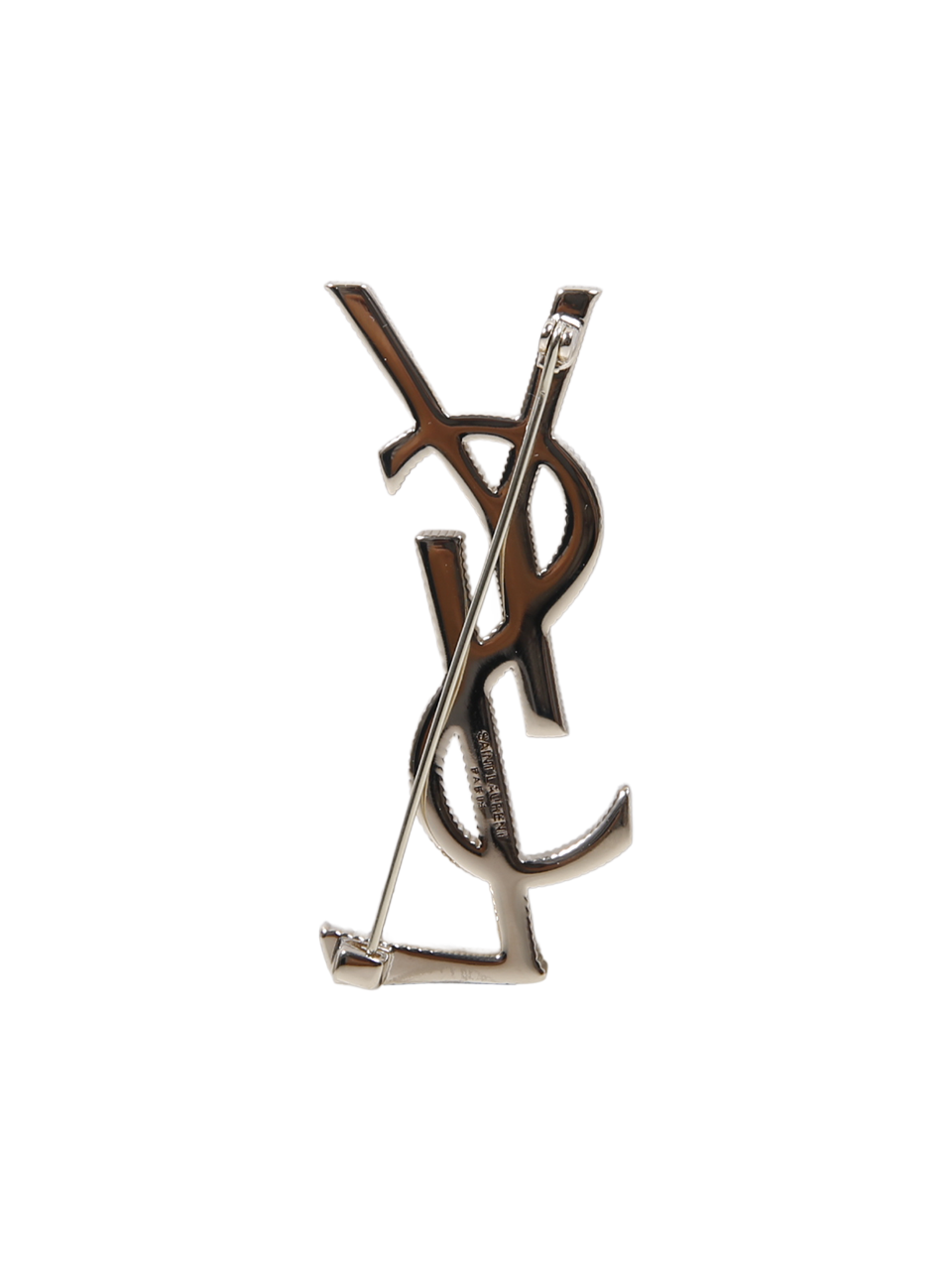WOMAN SAINT LAURENT SILVER METALLIC BROCHE MONOGRAMME TEXTURE