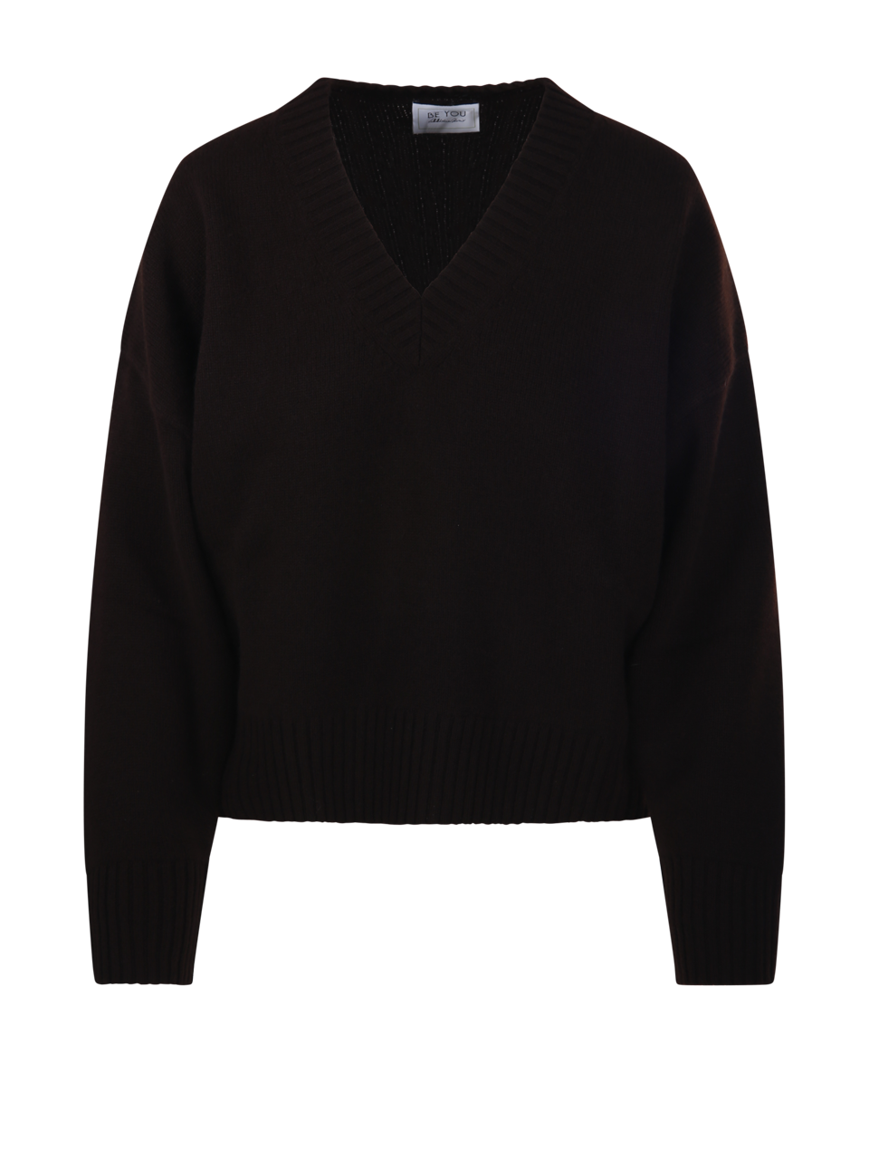 WOMAN BE YOU BROWN CASHMERE V-NECK SWEATER