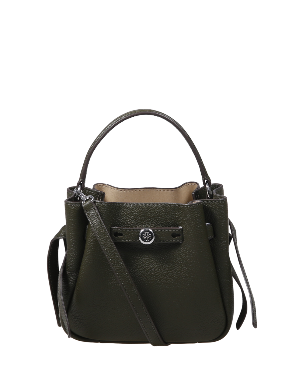 WOMAN TORY BURCH GREEN LEATHER ROMY MINI BUCKET BAG