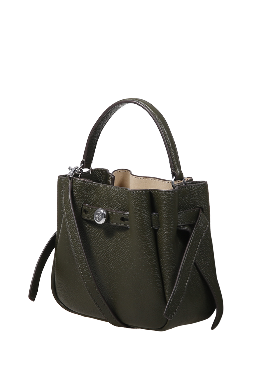 WOMAN TORY BURCH GREEN LEATHER ROMY MINI BUCKET BAG