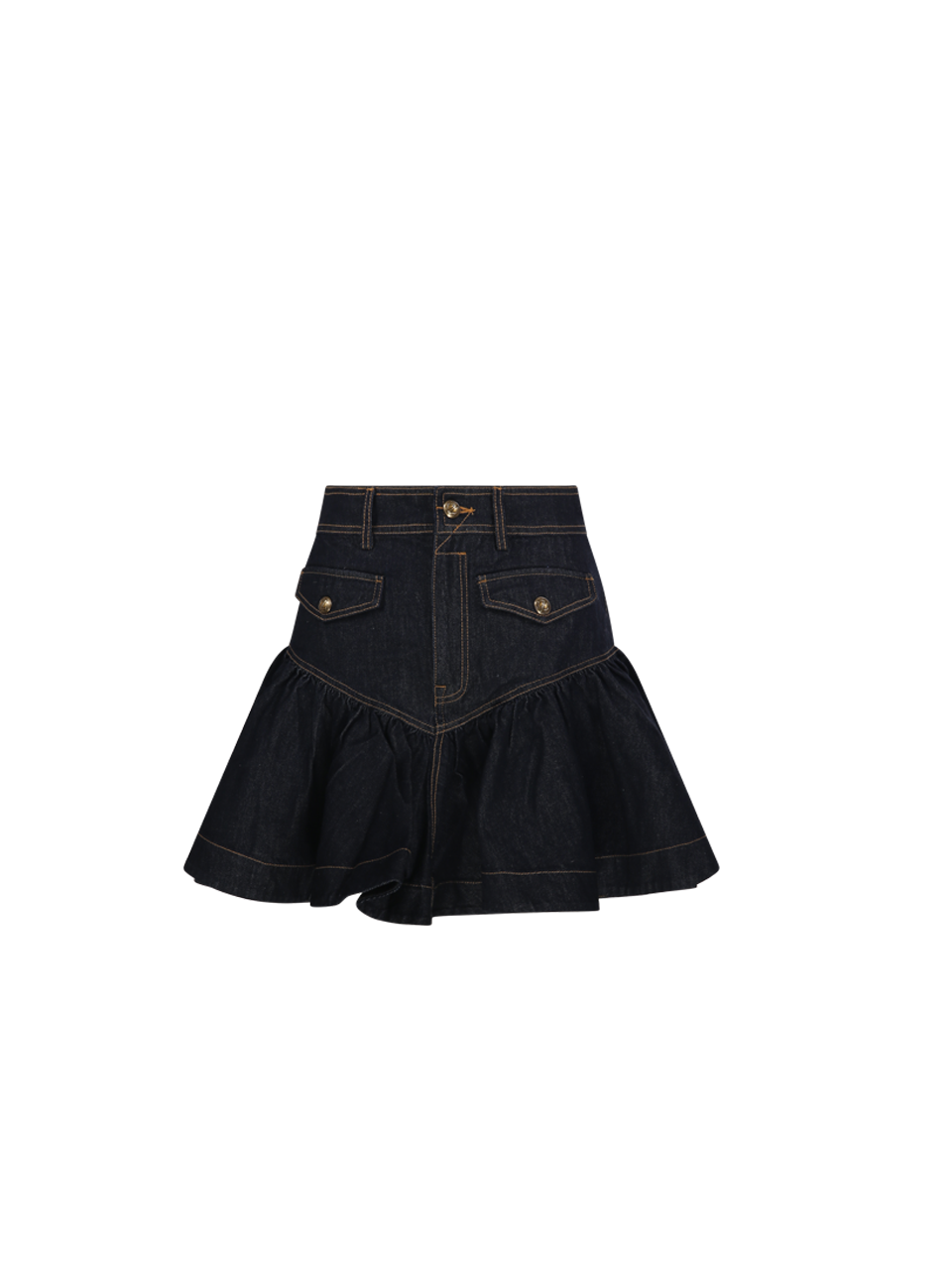 WOMAN ZIMMERMANN BLUE COTTON DENIM FRILL MINI SKIRT