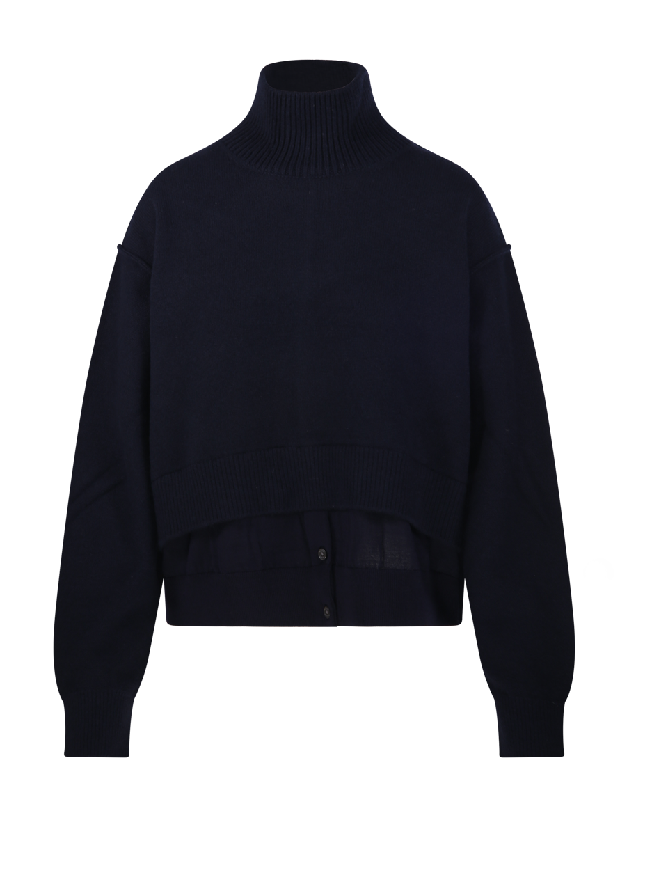 WOMAN RE CODE BLUE WOOL LAYERED BOTTOM HIGH NECK SWEATER