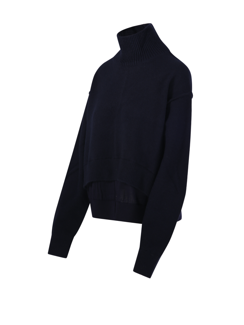WOMAN RE CODE BLUE WOOL LAYERED BOTTOM HIGH NECK SWEATER