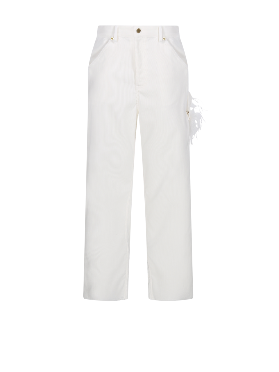 WOMAN DARKPARK WHITE COTTON LISA FEATHER CHAIN CORDUROY LOOSE FIT CARPENTER PANT