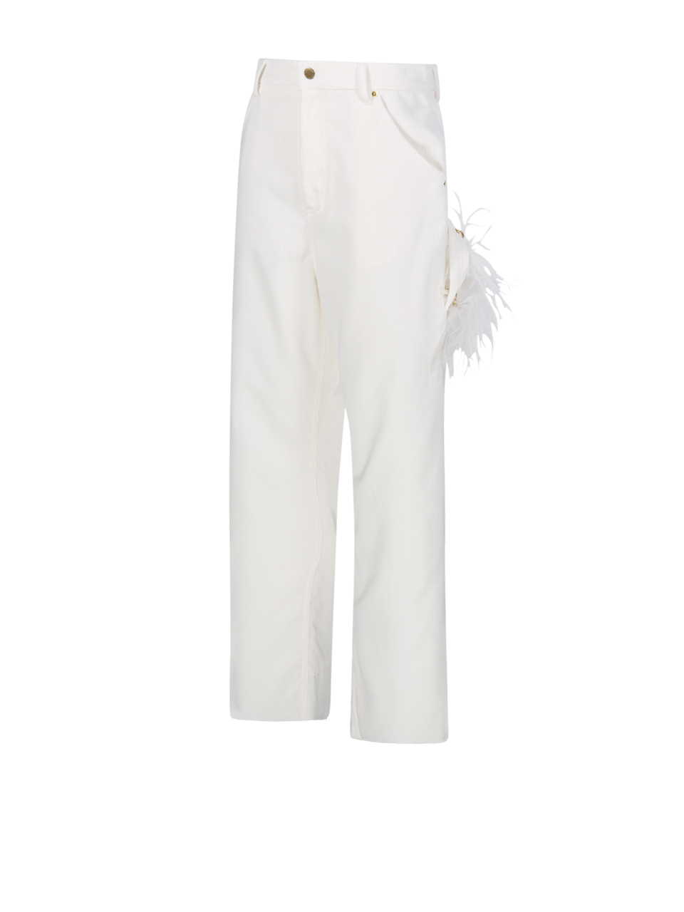 WOMAN DARKPARK WHITE COTTON LISA FEATHER CHAIN CORDUROY LOOSE FIT CARPENTER PANT