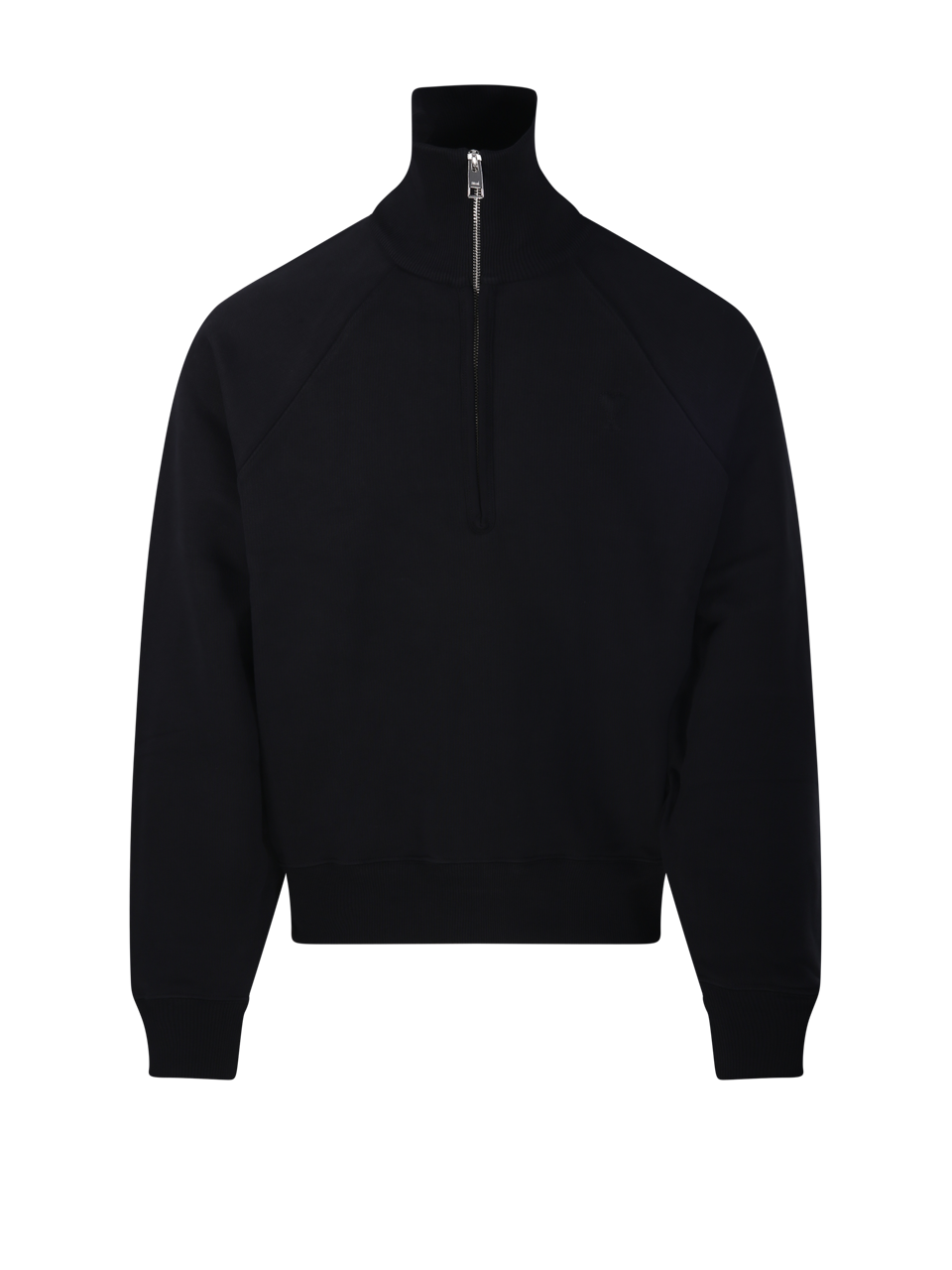 MEN AMI BLACK COTTON QUOTA - ZIPPED SWEATSHIRT WITH TONAL EMBOSSED AMI DE COEUR
