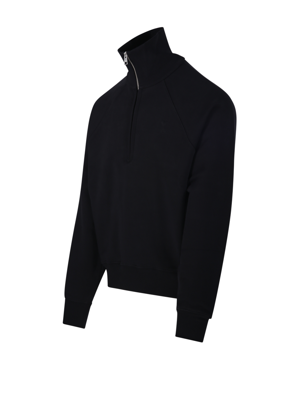 MEN AMI BLACK COTTON QUOTA - ZIPPED SWEATSHIRT WITH TONAL EMBOSSED AMI DE COEUR