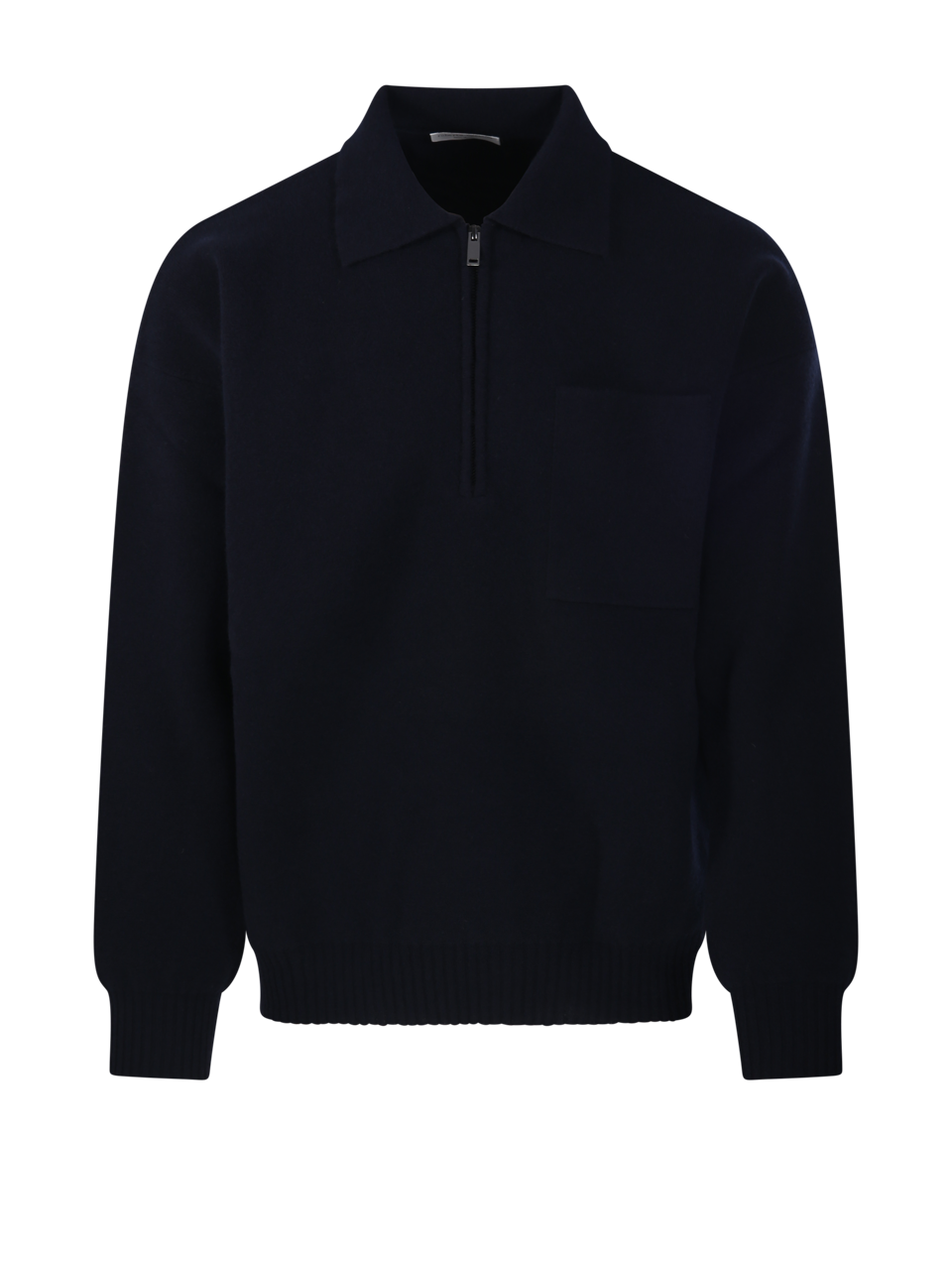 MEN ROBERTO COLLINA BLACK MERINO WOOL ZIP POLO COMFORT FIT