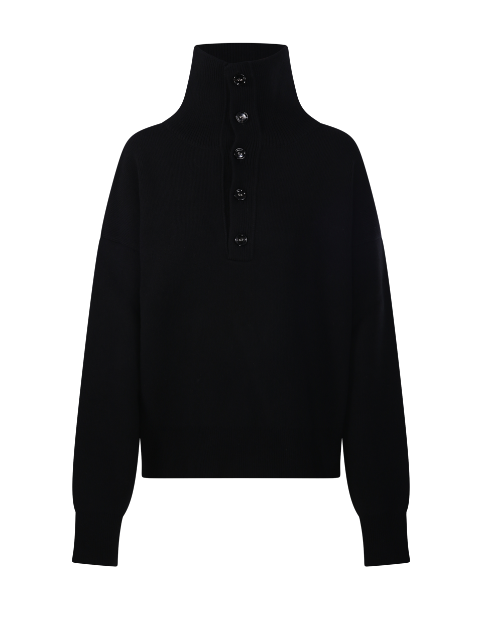 WOMAN AMI BLACK WOOL HIGH BUTTONED COLLAR SWEATER