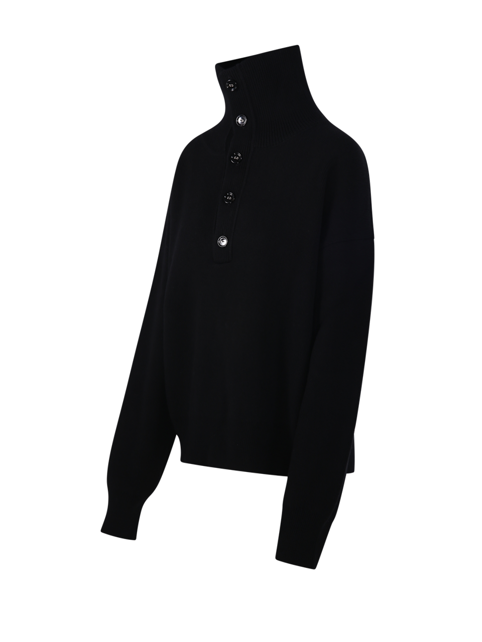 WOMAN AMI BLACK WOOL HIGH BUTTONED COLLAR SWEATER