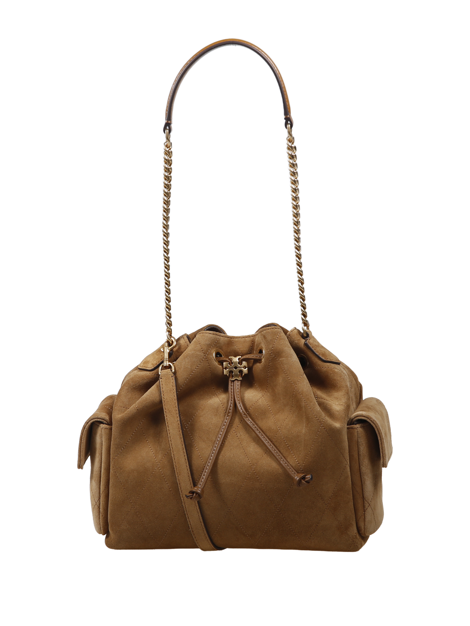 CHARLIE QUILTED SUEDE DRAWSTRING SHOULDER BAG