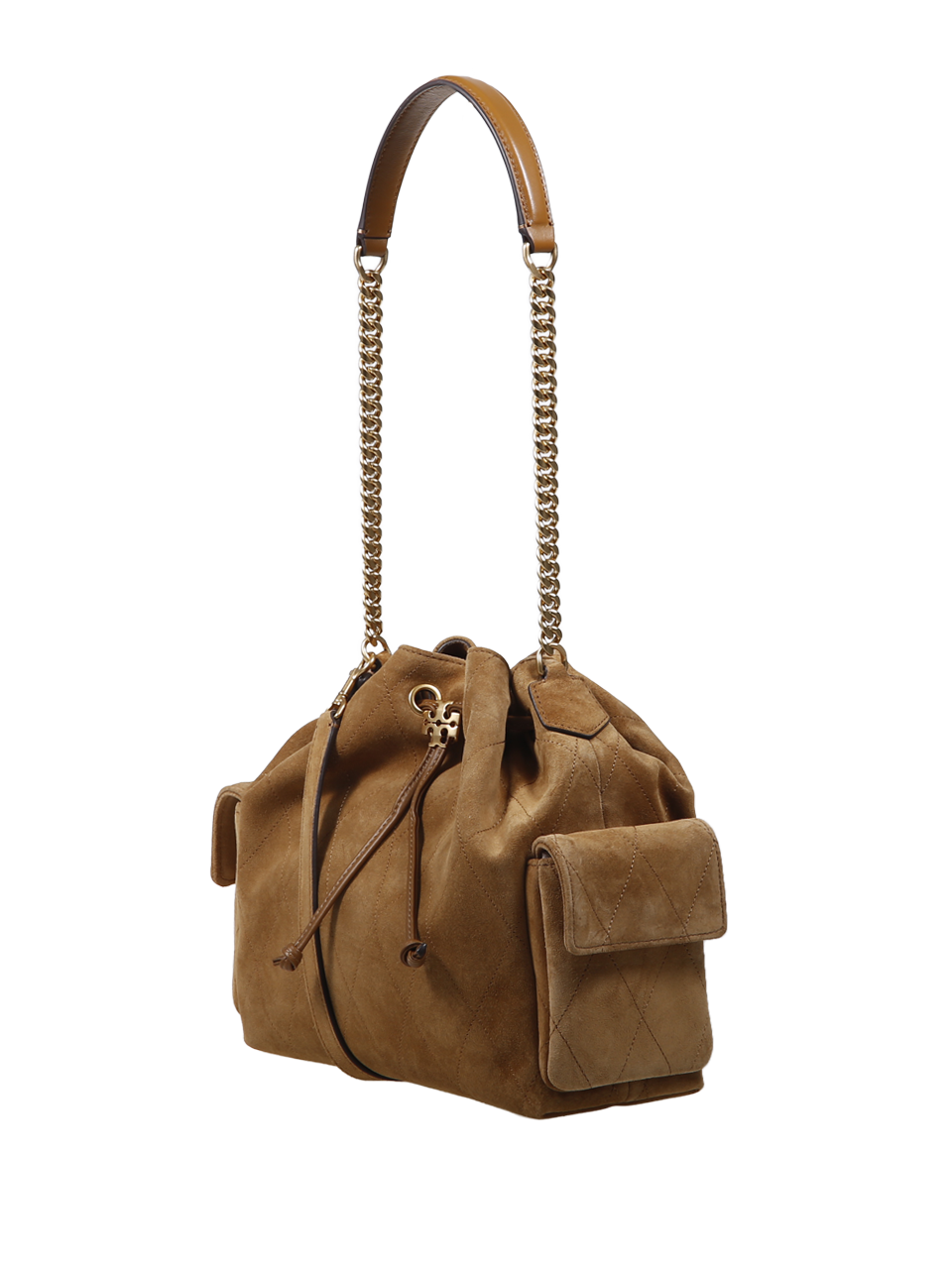 CHARLIE QUILTED SUEDE DRAWSTRING SHOULDER BAG