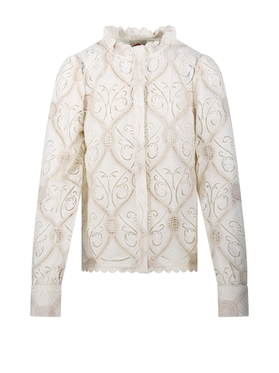 WOMAN FARM RIO WHITE POLYESTER GRAPHIC LACE LONG SLEEVE BLOUSE