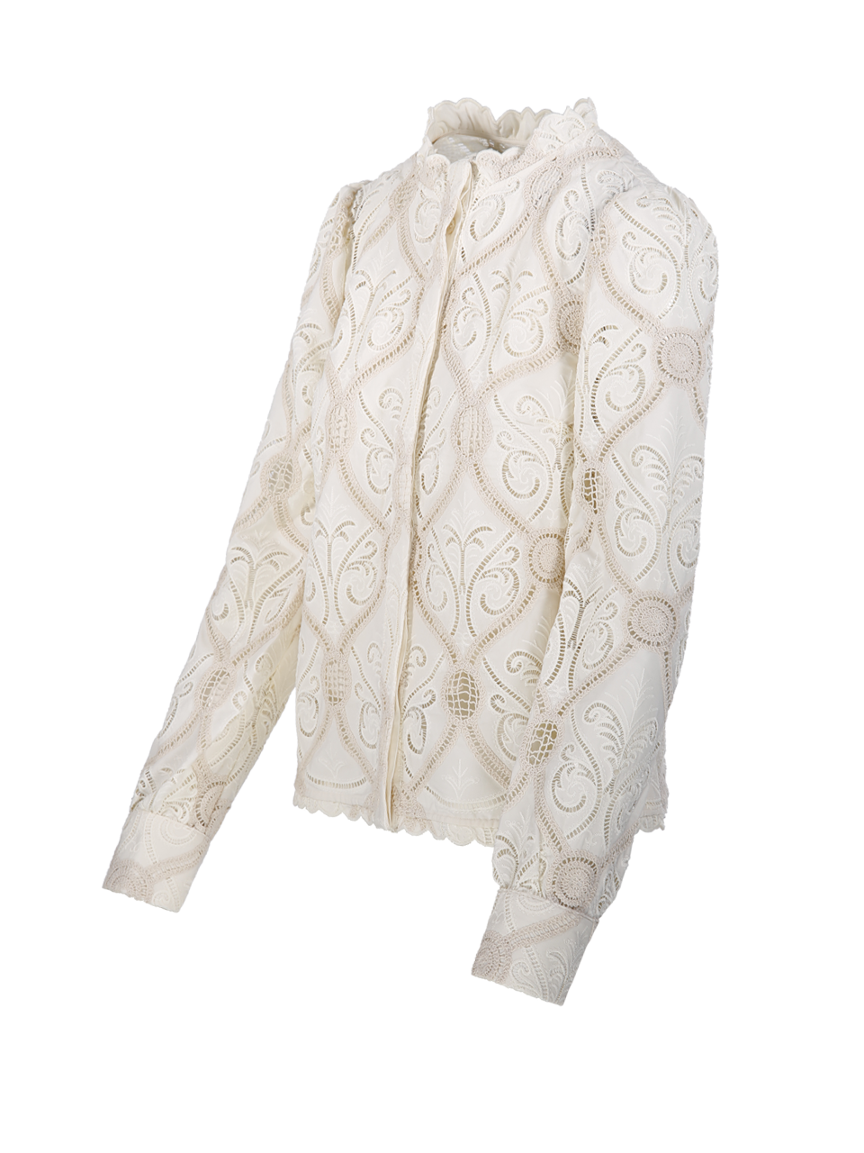 WOMAN FARM RIO WHITE POLYESTER GRAPHIC LACE LONG SLEEVE BLOUSE