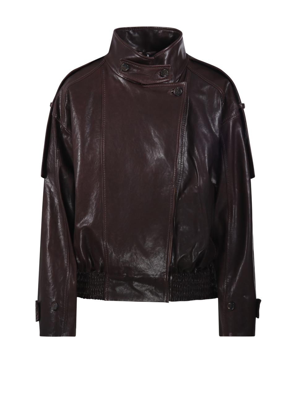 WOMAN DESA 1972 BROWN VEGETABLE LEATHER  HIGH COLLAR BOMBER JACKET