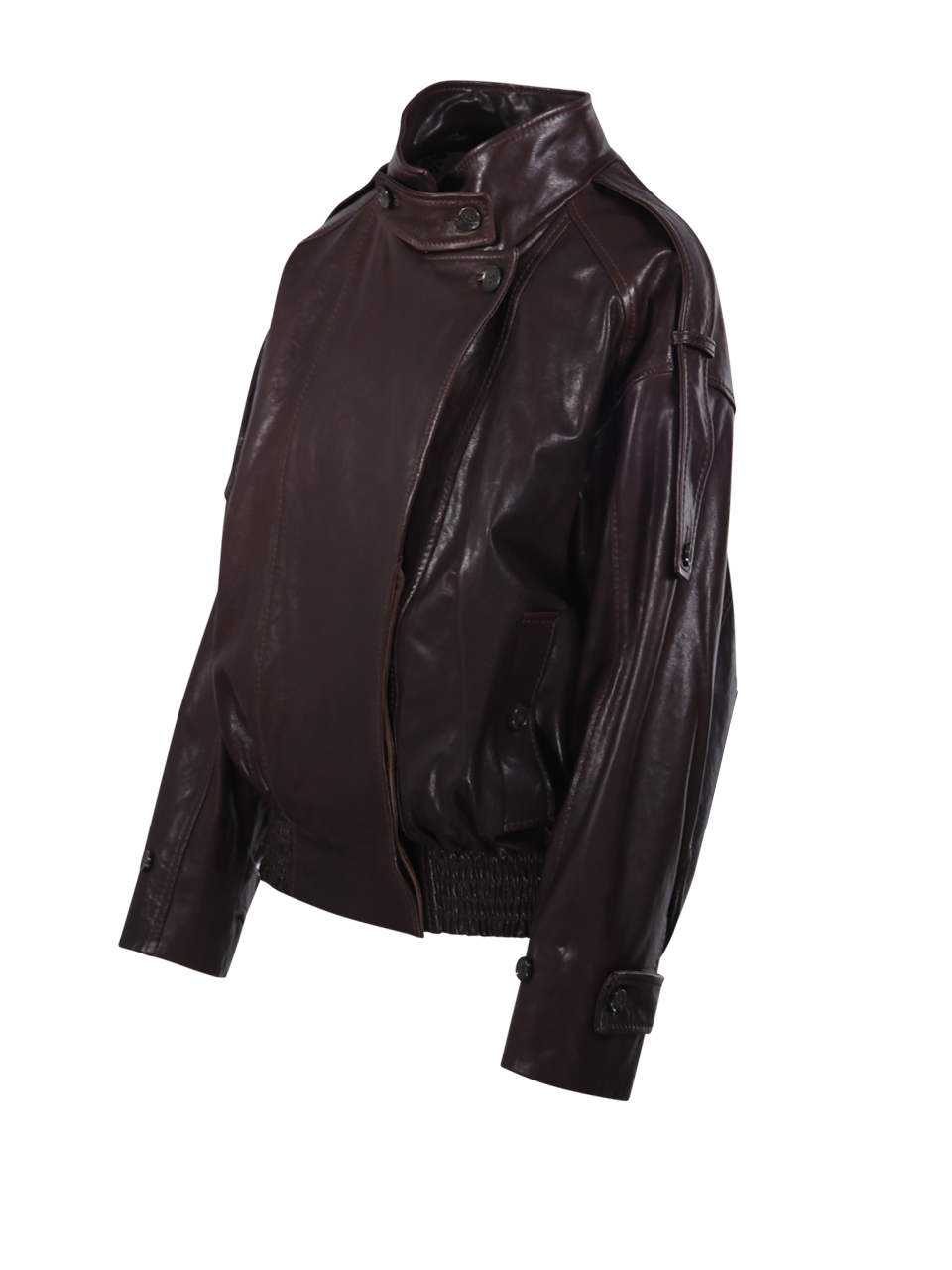 WOMAN DESA 1972 BROWN VEGETABLE LEATHER  HIGH COLLAR BOMBER JACKET