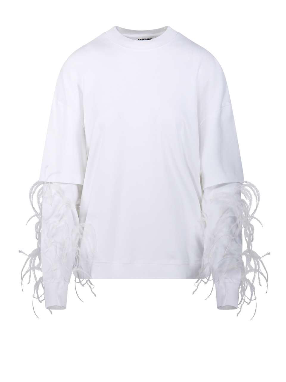 WOMAN DARKPARK WHITE COTTON TROY DOUBLE SLEEVE WITH FEATHERS SWEATER