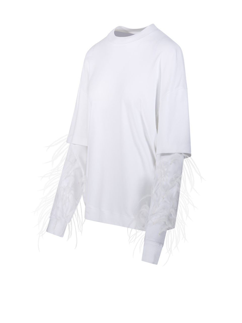 WOMAN DARKPARK WHITE COTTON TROY DOUBLE SLEEVE WITH FEATHERS SWEATER