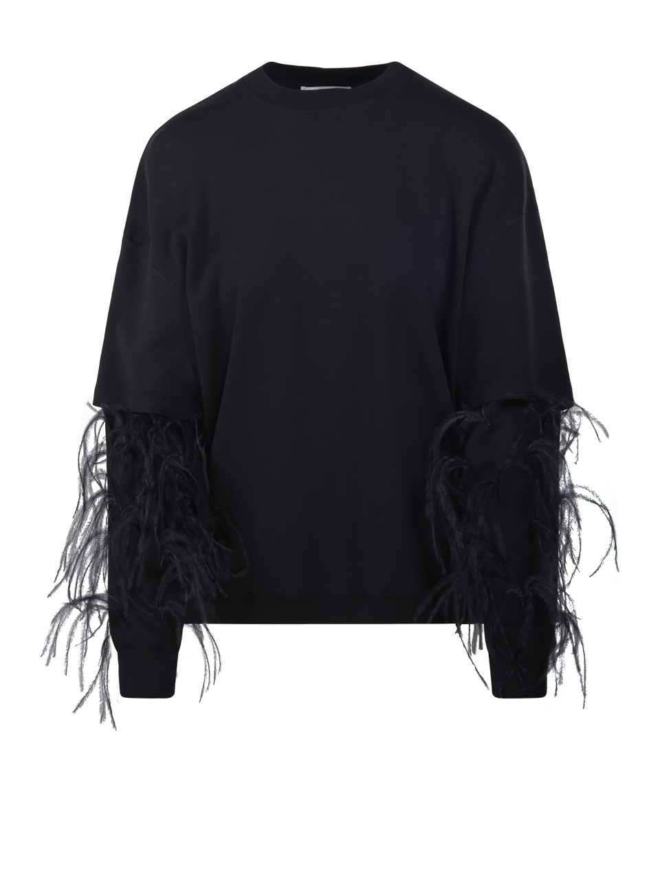 WOMAN DARKPARK BLACK COTTON TROY DOUBLE SLEEVE WITH FEATHERS SWEATER