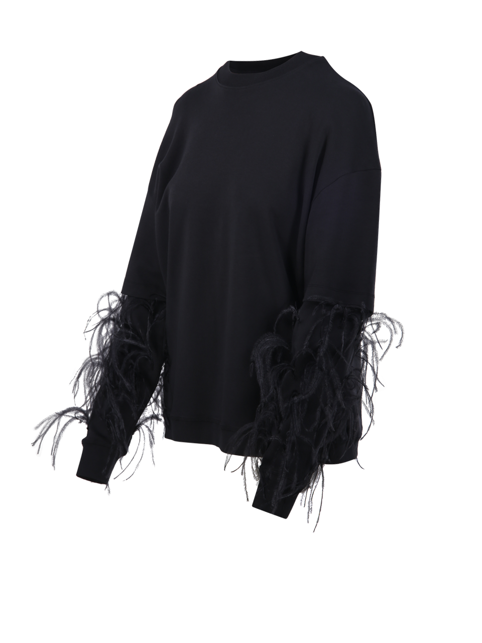 WOMAN DARKPARK BLACK COTTON TROY DOUBLE SLEEVE WITH FEATHERS SWEATER