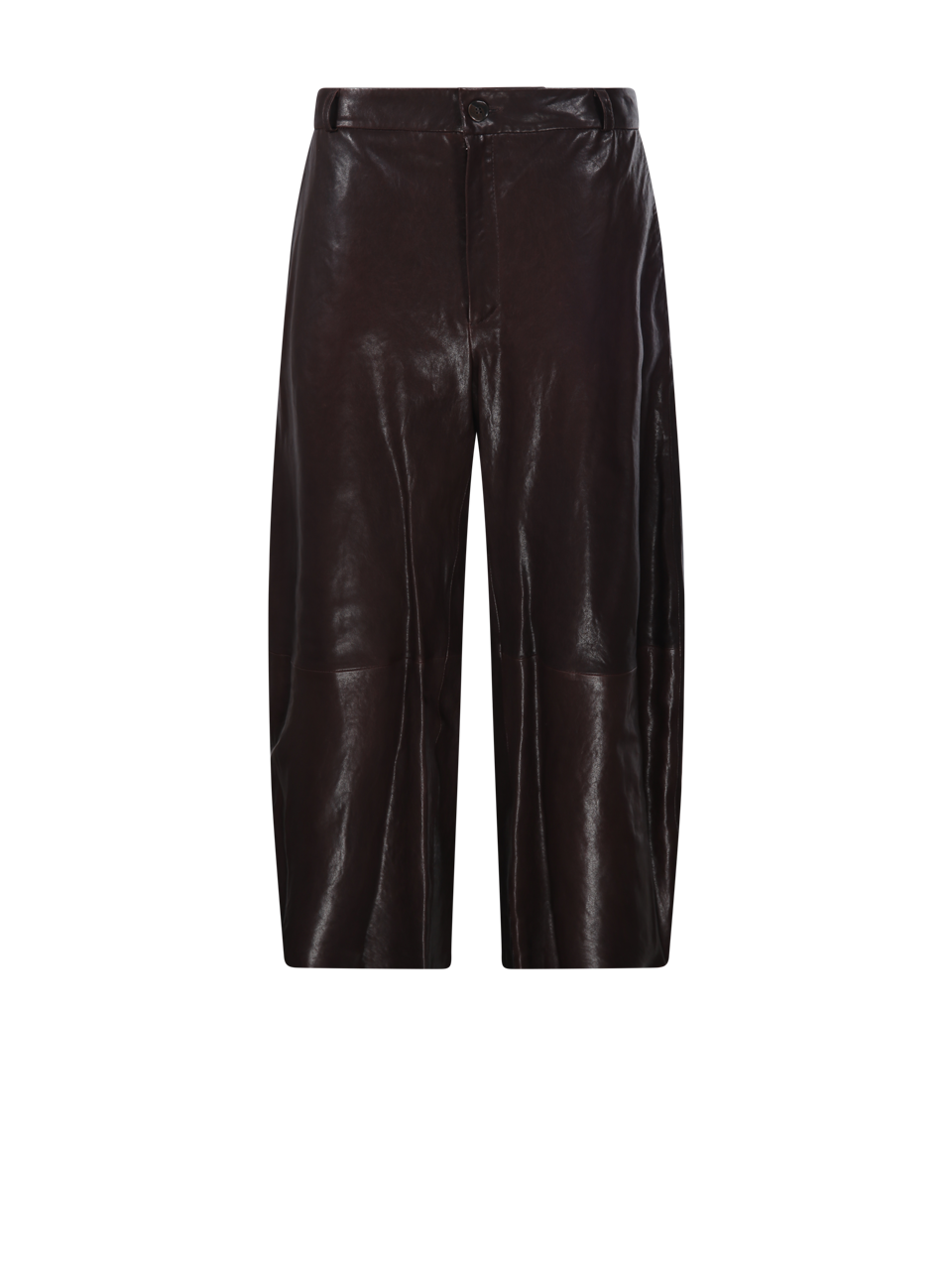 WOMAN DESA 1972 BROWN VEGETABLE LEATHER CROPPED ROUNDED TROUSER