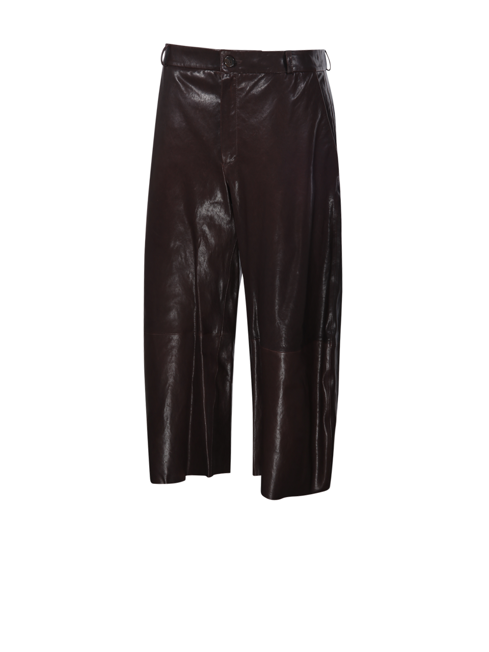 WOMAN DESA 1972 BROWN VEGETABLE LEATHER CROPPED ROUNDED TROUSER
