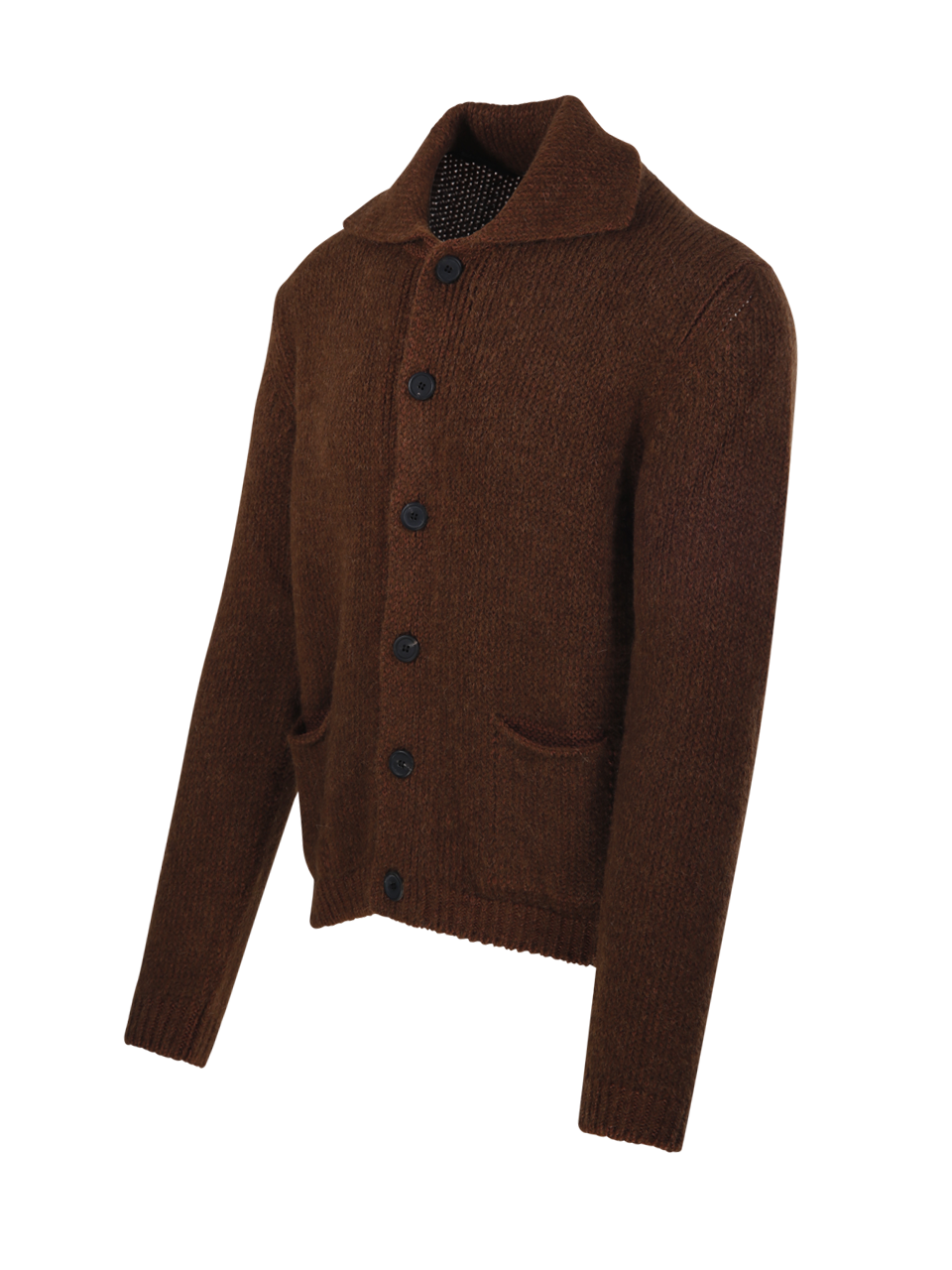 MEN FABRIZIO DEL CARLO BROWN WOOL CARDIGAN POLO NECK