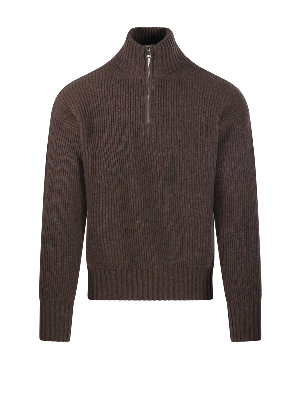 MEN DIANA STUDIO BROWN MERINO WOOL HALF ZIP SWEATER