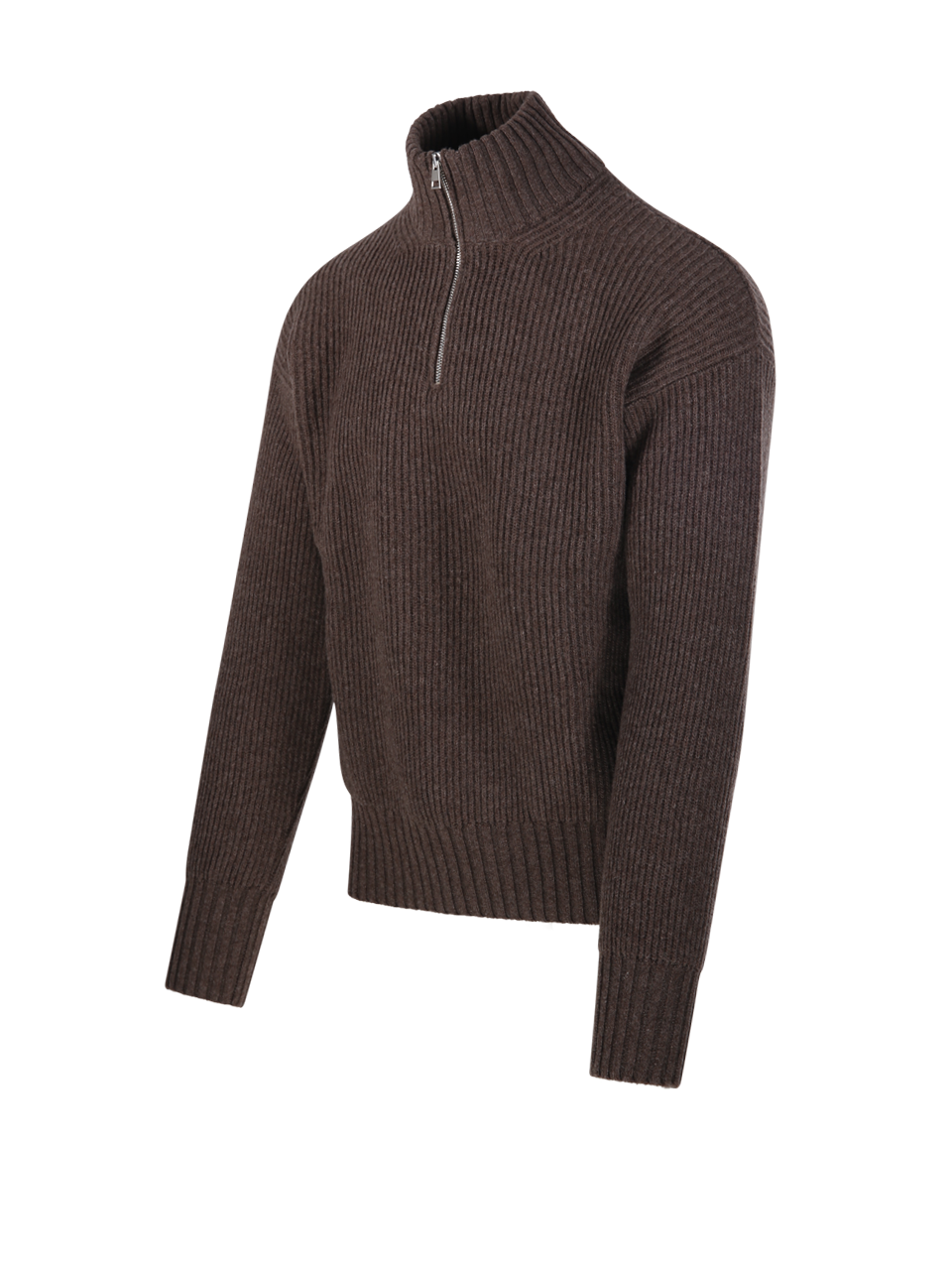 MEN DIANA STUDIO BROWN MERINO WOOL HALF ZIP SWEATER