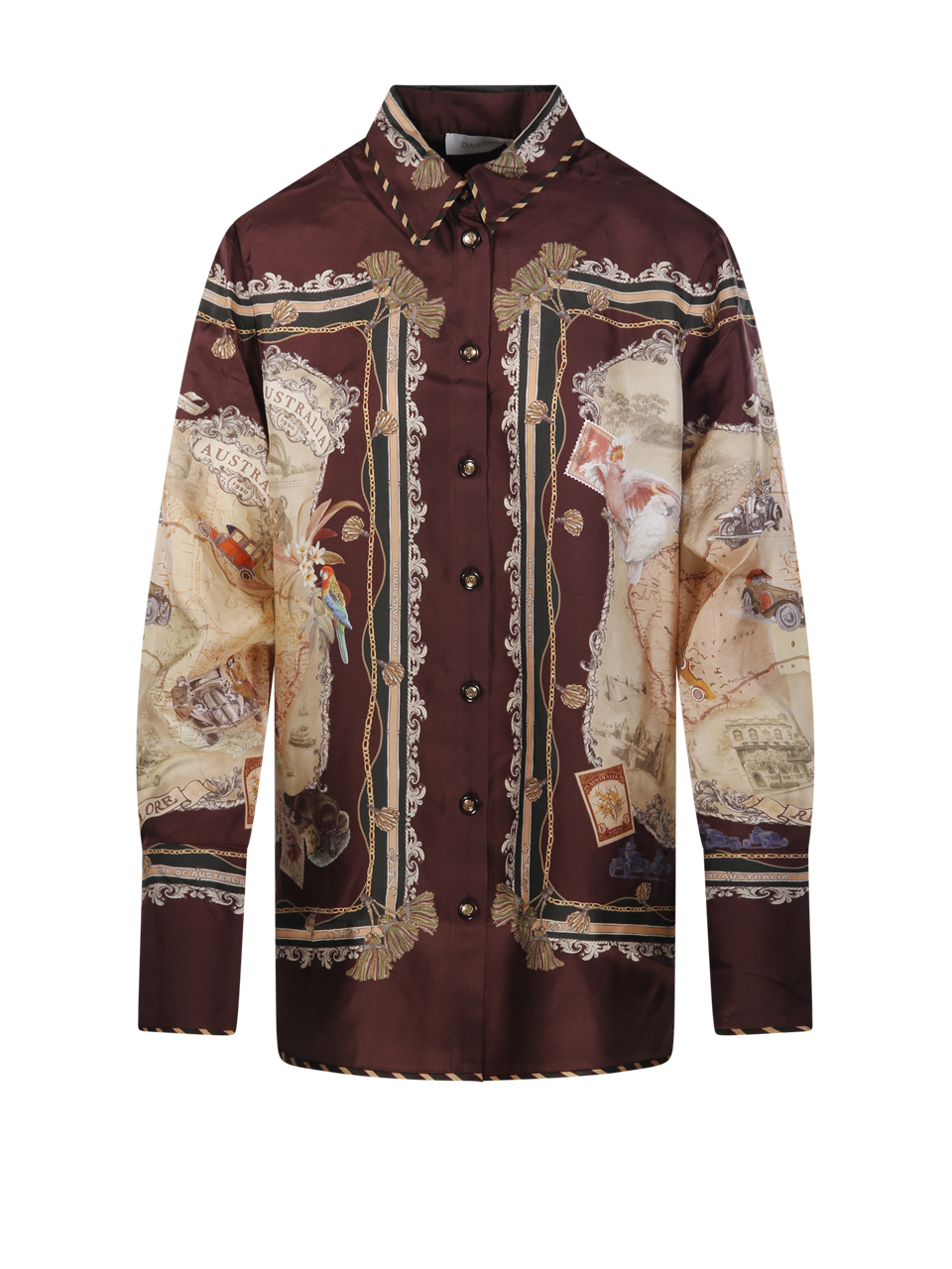 WOMAN ZIMMERMANN BROWN SILK VALIANT TWILL SHIRT
