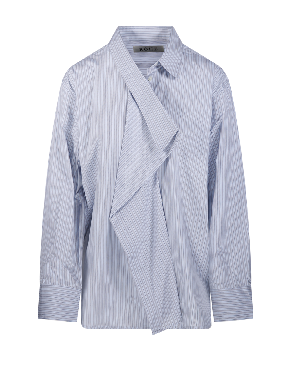 WOMAN ROHE BLUE COTTON DRAPED COLLAR SHIRT