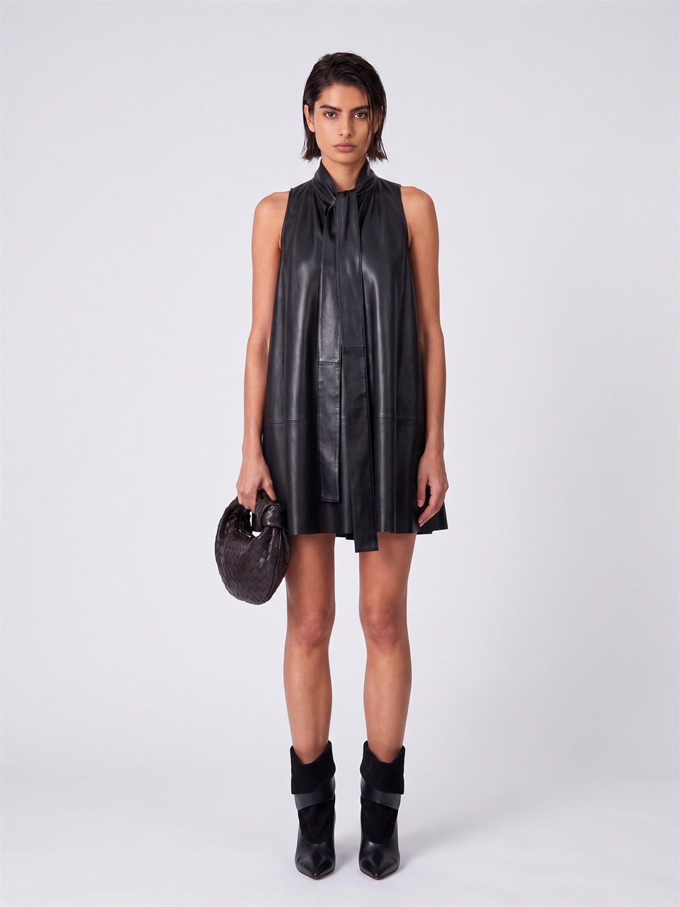 DONNA 7 FOR ALL MANKIND ABITO CON VOLANT IN PELLE NERA 