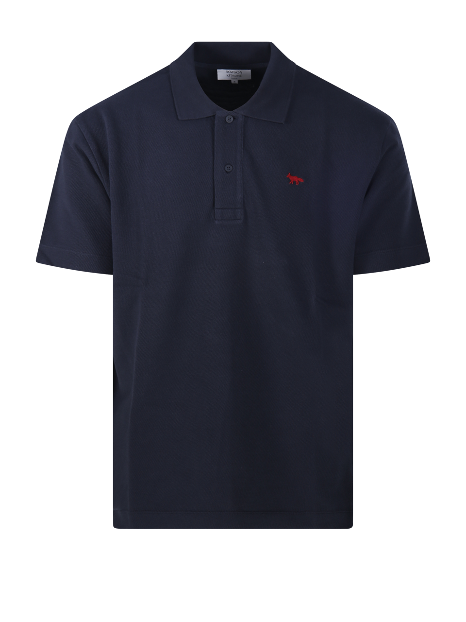 MEN MAISON KITSUNE BLUE ORGANIC COTTON RED PROFILE FOX COMFORT POLO