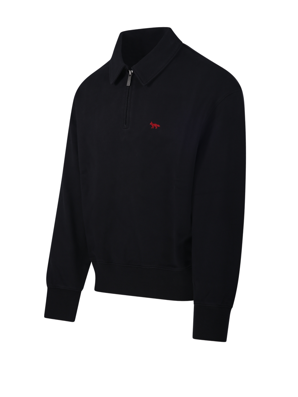 MEN MAISON KITSUNE BLACK ORGANIC COTTON PROFILE FOX ZIPPED POLO SWEATSHIRT