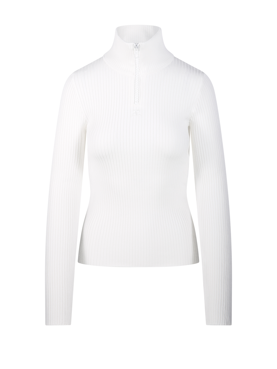 WOMAN COURREGES WHITE VISCOSE ZIPPED RIB KNIT MOCKNECK SWEATER