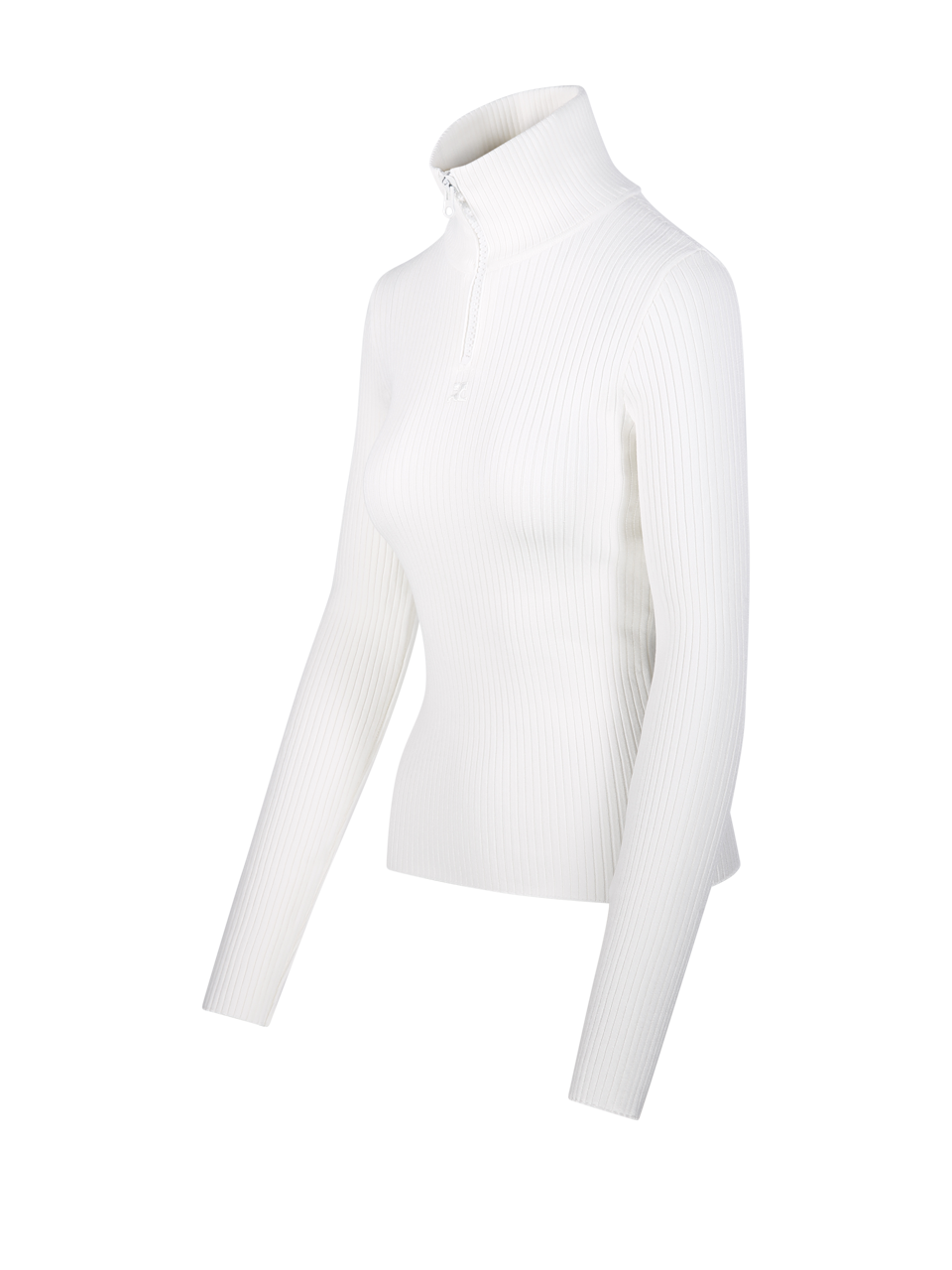 WOMAN COURREGES WHITE VISCOSE ZIPPED RIB KNIT MOCKNECK SWEATER