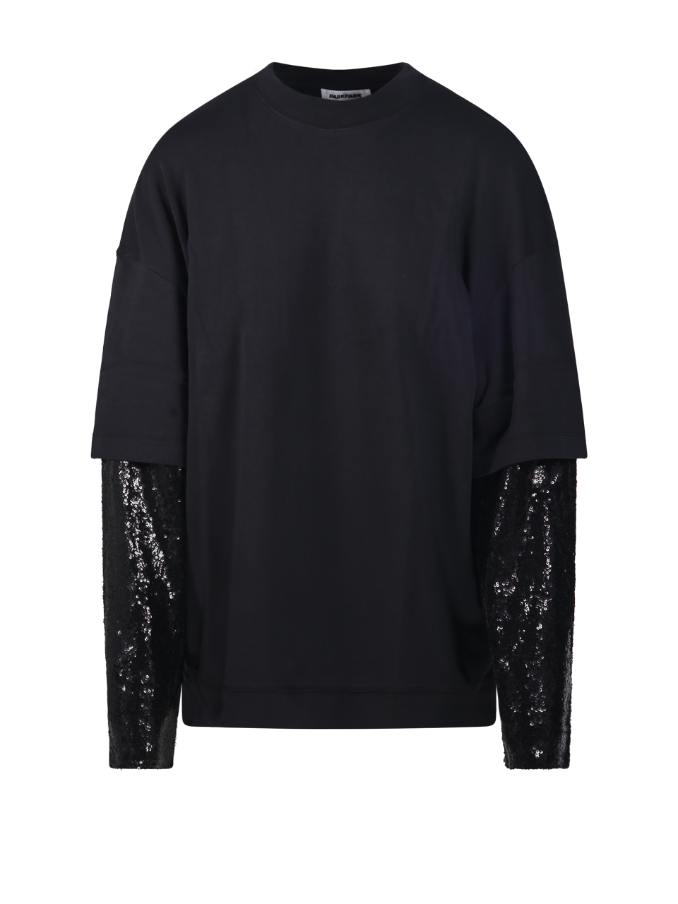 WOMAN DARKPARK BLACK COTTON TROY DOUBLE SLEEVE TEE WITH  PAILETTES SWEATER
