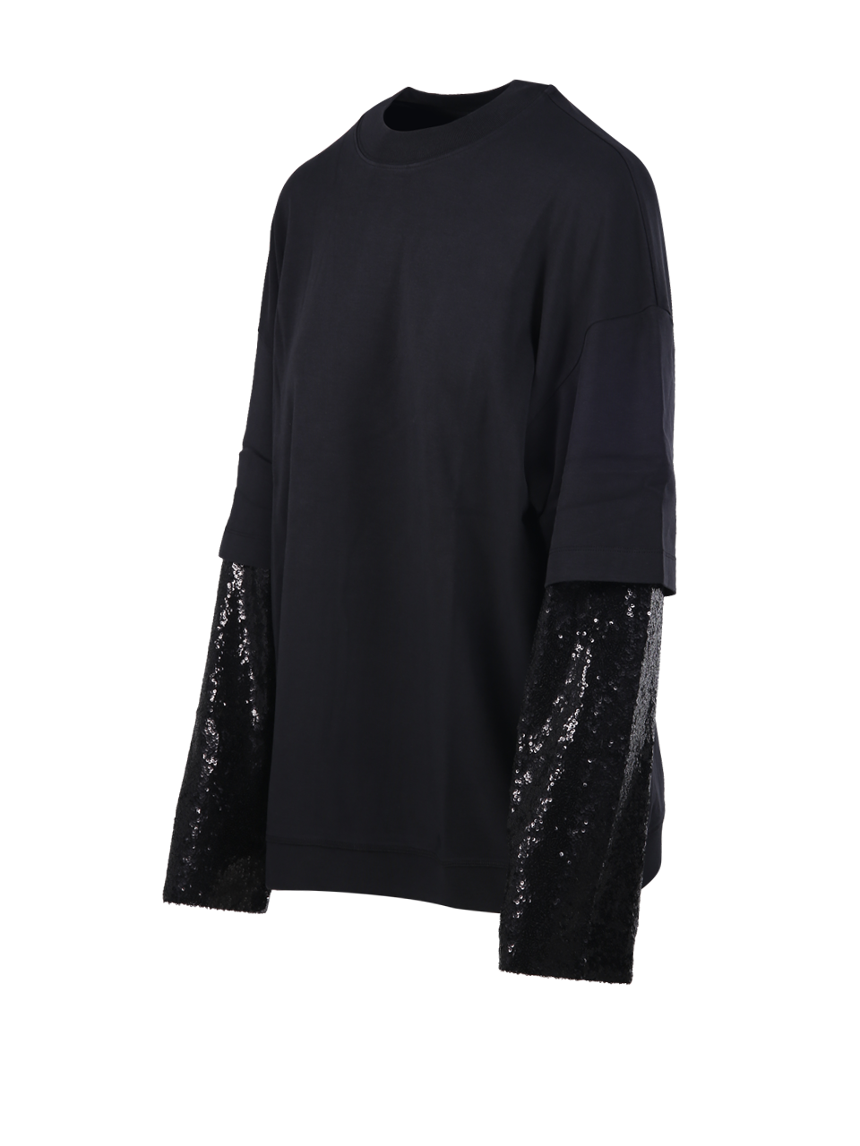 WOMAN DARKPARK BLACK COTTON TROY DOUBLE SLEEVE TEE WITH  PAILETTES SWEATER